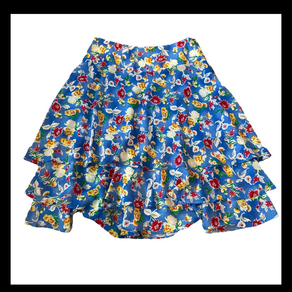 Ralph Lauren Tiered Blue and Yellow Mini Skirt